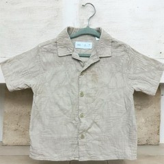 ZARA Beige Textured Collared Button-Up Short Sleeve Shirt 2 Years Unisex