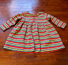 Vtg HANNA ANDERSON Henley Peru Cotton Rainbow Stripe Dress Size 70 6-12mo Y2K 90