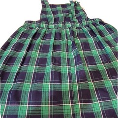 Vintage Jumper Dress Womans Plaid Pinafore Green Blue LG-XL 1970’S Mid-Length