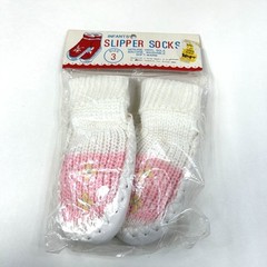 NEW Vintage Infants Slipper Socks Size 3 Girl Floral Knit White Pink #3810