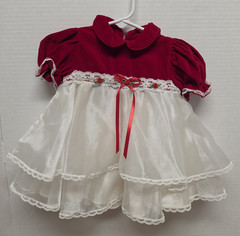 Vintage Baby Girls Dress 6-9 Months Red Velvet White Organza Lace