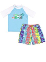 Kiko & Max Toddler Boys Tropical Hawaiian Fish Rash Guard Shirt & Swim Trunks 4T