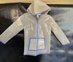 Cat & Jack Hooded Raincoat Clear Glitter Blue Trim Size XS 4/5
