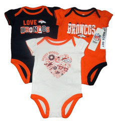 NEW NFL Team Apparel Girl’s Denver Broncos 3 Piece Bodysuit Set Size 3/6 Months