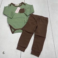 Marie Nicole Green & Brown Striped Joggers Outfit Infant Boys Size 6/12 Months