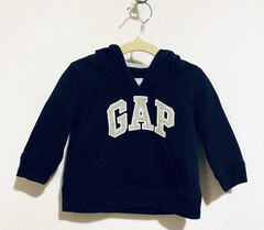 Baby Gap Pullover Unisex 12-18 Months Navy Blue Spellout Hoodie Ears Comfy