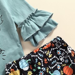 NEW Halloween Skeleton Shirt Ruffle Sleeve Bell Bottom Girls Outfit Set