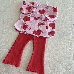 Old Navy Sz 6-12 Mo Heart Print Tunic Sweatshirt & Flared Rib Knit Leggings