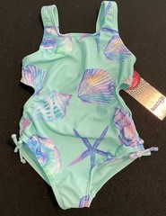 Kensie Girl Toddler Girls Size 2T One Piece Swimsuit Blue Sea Shells Starfish