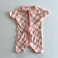 Little One Shop Bamboo Short Romper Pink Checkered Sz 0-3 mo
