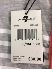 7 For All Mankind Baby Bodysuit One Piece Gray/White Striped 3-6/6-9 Months NWT