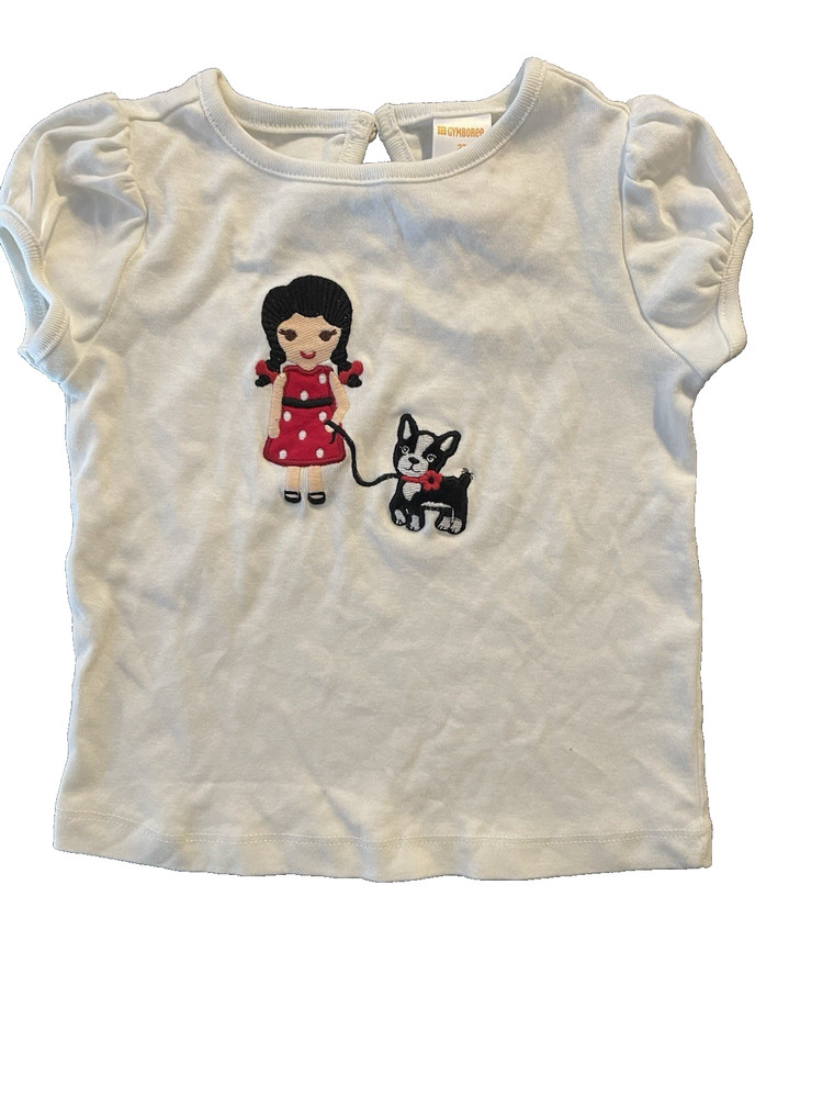 Gymboree NWT Girl’s 2T White T Top with Girls Walking Dog Applique