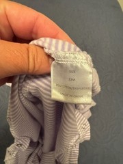 STITCHY FISH WHITE/LAVENDER ROMPER, SNAPS, SIZE 12 MONTHS