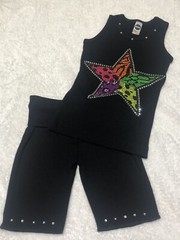 $72 NWT 2 PC TANK & ROLLOVER SHORT SET W/ STUDDED/ CRYSTAL NEON STAR SZ 2