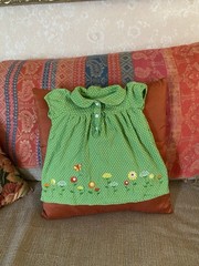 Girls 12 Month Dress..green with Appliqués and Flowers. Euc
