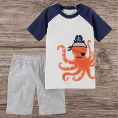 Carter’s Baby Boy Size 2T Octopus Pirate 2 Piece Outfit Shirt Shorts Nautical
