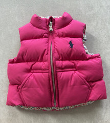 Ralph Lauren Girls 6M Pink Floral-Lined Puffer Vest Full Zip Pockets