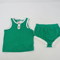 Cat & Jack Unisex Baby 0-3 Months 2 Piece Henley Tank Top & Bottom Set Green 987