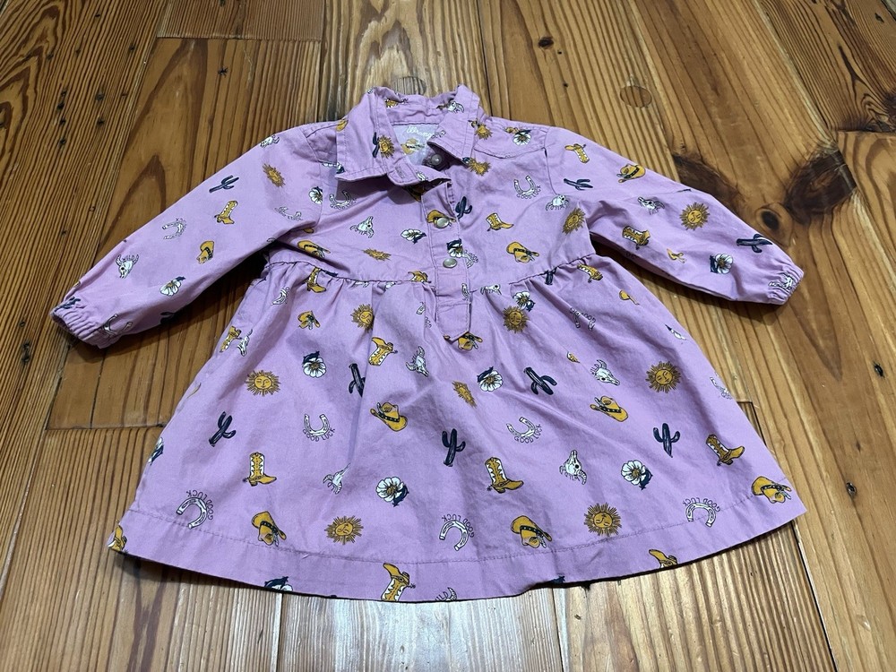 12 Month Baby Girl Wrangler Pearl Snap Lilac Dress Western Cowgirl Cactus Boots