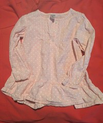 Girls Long Sleeve Pink With White Heart Polka Dots Across Shirt 3T