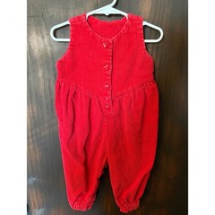 Vintage Red Corduroy Romper Heart Buttons Sleeveless Bubble Jumpsuit 18 Months