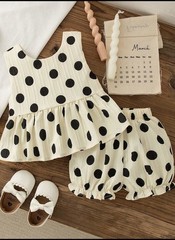 Girls 3T Ivory & Black Polka Dot Sleeveless Top & Bloomers 2-Piece Outfit Set