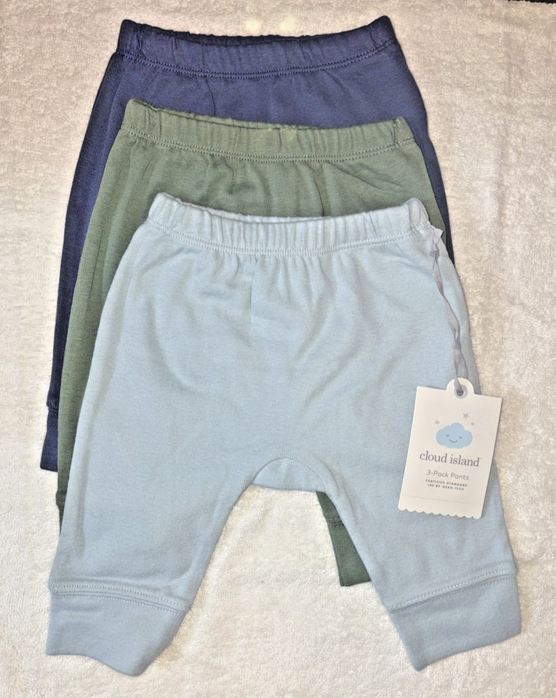 Cloud Island 3 Pack Pants in Blue & Green – Newborn