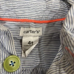 Carter’s Boys 4T Button Down Shirt Blue Dinosaur Print Long Sleeve Pocket_B002