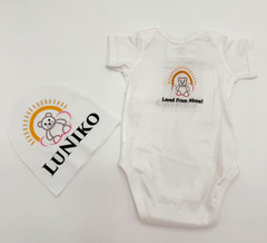 LuNiko Baby Bear Bodysuit & Hat Set White Unisex Size 6 Months New