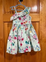 John Lewis Girls One Shoulder Floral Bird Print Dress Size 3 Years Mint Green