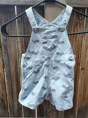 Little Me Sea Life Baby 3-6m Whale Print Light Blue Short Overalls