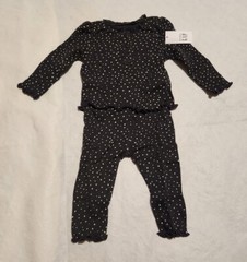 NWT Baby Gap Girls Black White Rib Knit Top Pants 2 Piece Outfit Set