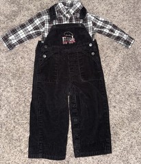 VTG Black Corduroy Bib 18M Overalls Plaid Shirt 12M Children’s Place Train 2003