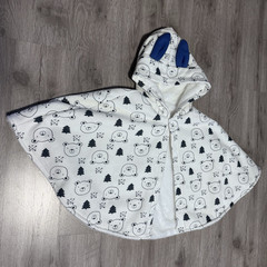Hooded Baby Toddler Cape Poncho One Size Fleece Bear Animal Print Button 2T-3T