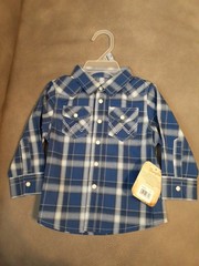 Baby Boy Wrangler Western Pearl Snap Shirt Kids 12 Mo. BlueCheck Plaid Sawtooth