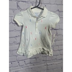 Ralph Lauren Core Replin Ruffle Polo Dress White Embroidered Logo Sz 3M NWT