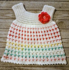 crochet handmade baby girls dress 0-3 months puffs tutti frutti blocks