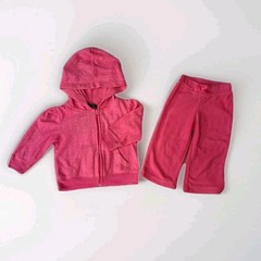 Faded Glory Pink 2-piece Pant Suit Full-zip Hooded Jacket; 12 mo