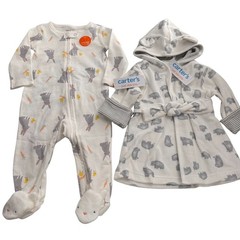 Carters Easter Baby 2-Piece Set Bunny Footie Pajamas Hooded Robe 9M Cotton