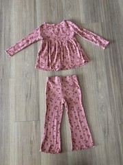 Carter’s 2 Piece Set Flared Pants Top Pink Heart Cotton Girls 2T Boho 70s Hippie