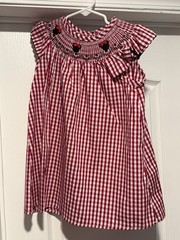 NEW Boutique Minnie Mouse Girls Embroidered Smocked Red Gingham Plaid Dress