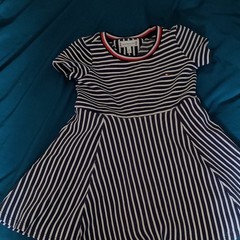 Tommy Hilfiger Girls Fit & Flare Striped Dress 98 Navy White Red Logo