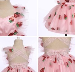 Baby Girl 18-24M Strawberry Birthday Party Tutu Sequin Dress Bow Tie Back Pink