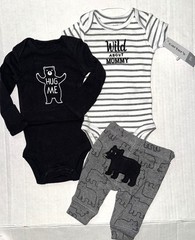 CARTERS 3 piece set white/black/gray BEAR/WILD motif size PREEMIE