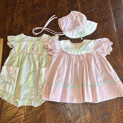 VTG Lot Pink Dress & Romper Embroidery Scalloped Edges Tulips 18M Baby Togs