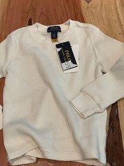 NEW Ralph Lauren Waffle Knit Thermal Shirt Boys 3 3T off white cream L/S pony