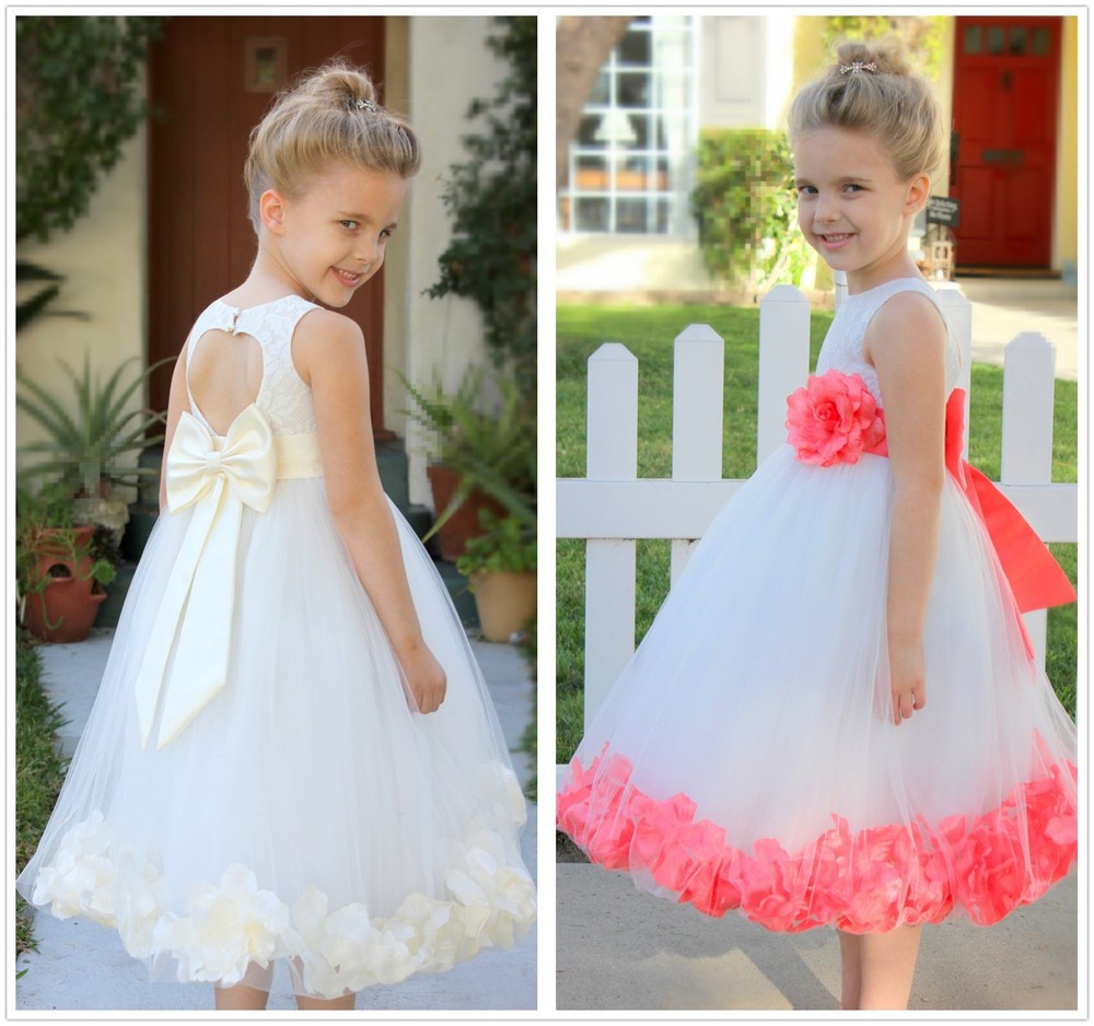 Rose Petals Lace Heart Cutout Ivory Flower Girl Dress Special Occasion Dresses