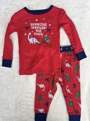 Cat & Jack Boys Dinosaur Christmas Pajama Set Size 12 Months 100% Cotton