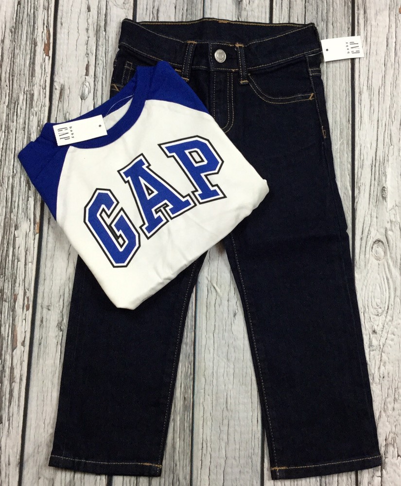 Baby Gap Boys 2 / 2T Outfit. GAP Logo Shirt & Dark Blue Straight Fit Jeans. Nwt