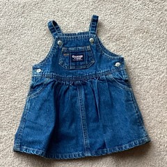 OSHKOSH VESTBAK DENIM JUMPER DRESS, 6-9 MONTH, 3 POCKETS, LOGO, BUTTON STRAPS